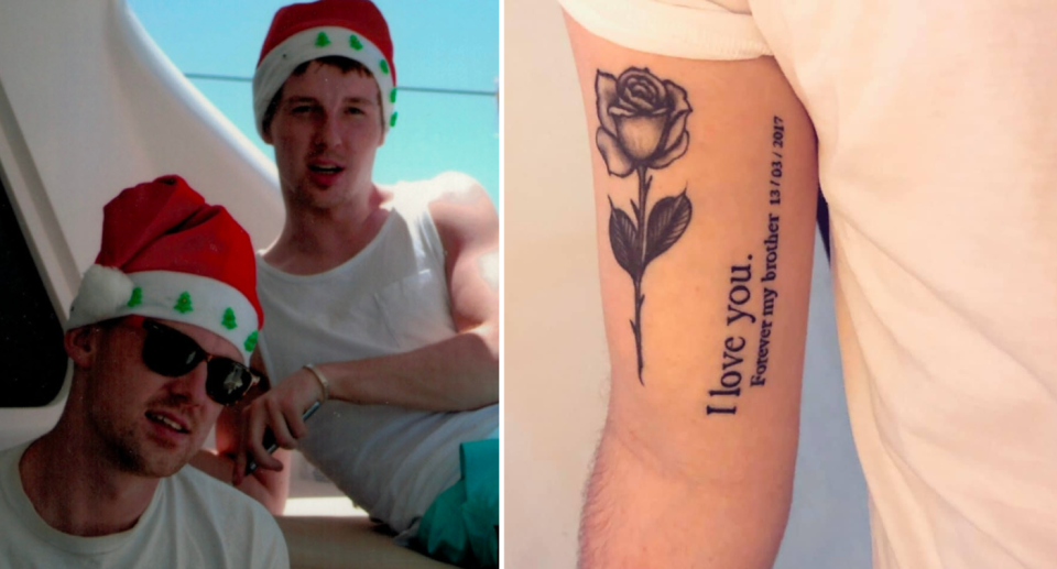 Pascal and Paris (left) and Pascal's rose tattoo (right).