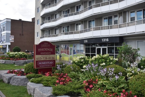 Tenants of the Phoenix Apartments building at 1316 Carling Ave. complained to the Ontario Landlord and Tenant Board saying management never shared that several bikes were stolen from the building bike room. (Ben Andrews - image credit)