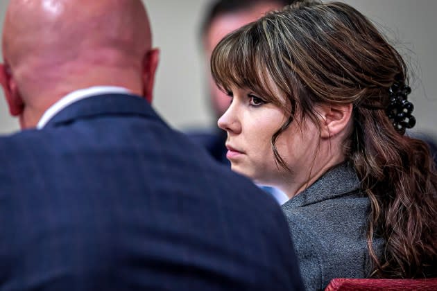 Hannah Gutierrez-Reed with her attorney in court in Feb. 2023. - Credit: Jim Weber-Pool/Getty Images