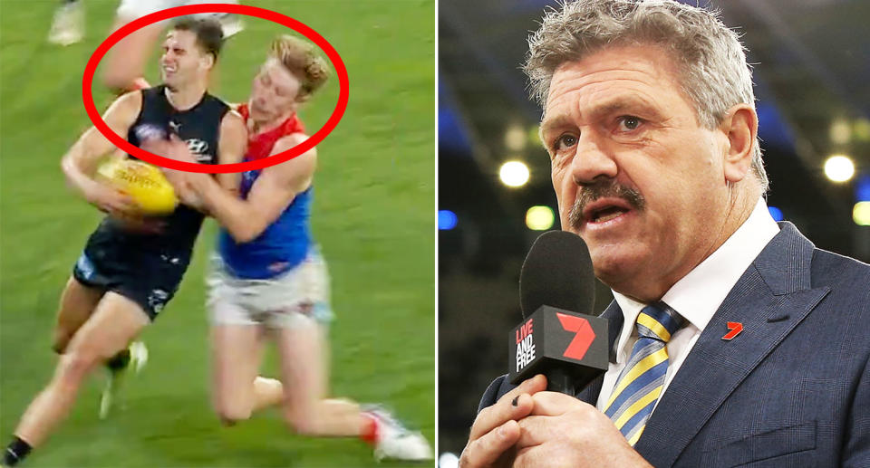 Pictured right to left, AFL commentator Brian Taylor and Carlton's Brodie Kemp.