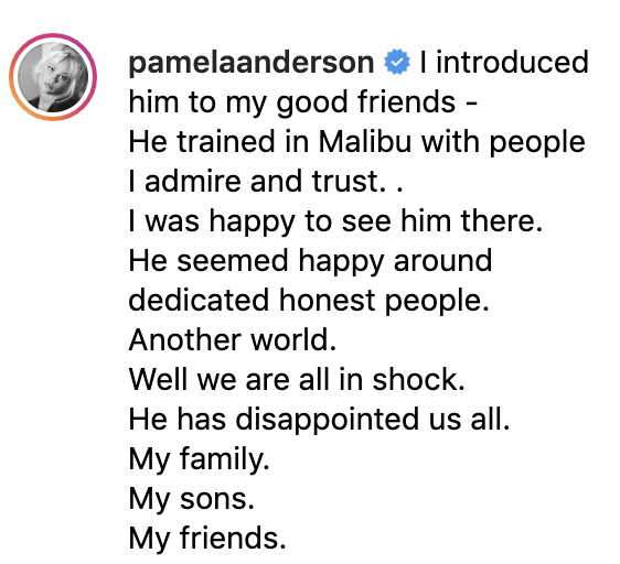 (Screenshots: Pamela Anderson via Instagram)