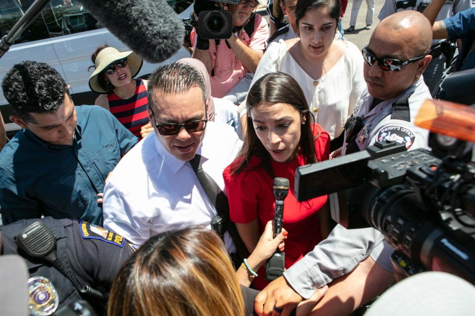 Alexandria Ocasio-Cortez has denounced the US’s immigration and border authority as a “rogue agency”, a day after visiting a detention centre where children were kept in miserable conditions and the congressman said she personally felt unsafe.Members of congress on Monday visited the controversial facility in Clint, Texas, operated by the border protection agency (CBP), and described witnessing horrendous conditions and staff who were uncooperative and unwelcoming.Democratic congressman Joseph Kennedy said CBP staff tried to restrict what we saw, take our phones, block photos and video”. He added: “Atmosphere was contentious and uncooperative.”Ms Ocasio-Cortez, who has long been a critic of the CBP and its enforcement arm, usually referred to as ICE, said she saw migrants drinking out of toilets, something the CBP denied.On Tuesday, after ProPublica revealed the existence of a restricted Facebook group for current and former border agents that reportedly features jokes about migrant deaths, Ms Ocasio-Cortez doubled down on her criticism.“I can’t understate how disturbing it was that CBP officers were openly disrespectful of the Congressional tour,” she said on Twitter.“If officers felt comfortable violating agreements in front of their *own* management & superiors, that tells us the agency has lost all control of their own officers.”She added: “When you pair 9,500 current + former CBP officers are part of a violently racist & sexually violent secret Facebook group, corroborating accounts of abuse [and] CBP couldn’t control their own officers for a Congressional tour, what else do you call that but a rogue agency?”In an interview with CNN after her visit, she said: “In the last facility, I was not safe from the officers.”She did not elaborate on why she felt unsafe.The visit by the legislators, led by Texas congresswoman Veronica Escobar, came the same day Donald Trump signed a $4.59bn spending bill for the border agencies.