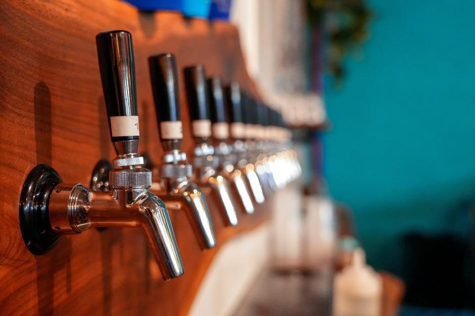 Beer spouts along the back wall of the bar in Middletown, Ohio.