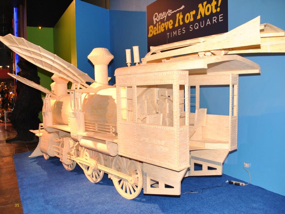 The matchstick locomotive, "Plane Loco," was created by Pat Acton, a matchstick artist based in Gladbrook, Iowa. He spent 3,000 hours over a 14-month period building the train, his largest creation yet.