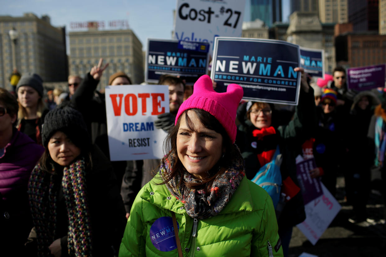 Candidate for Congress Marie Newman attends the Women's March in Chicago on Jan. 20, 2018.&nbsp; (Photo: Joshua Lott / Reuters)