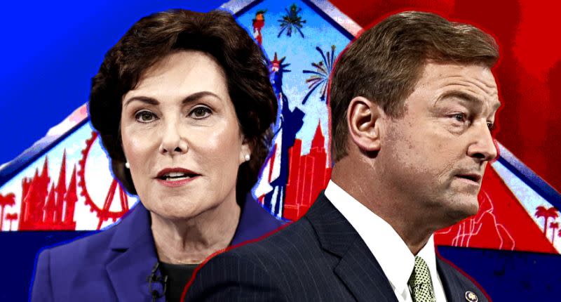 Jacky Rosen and Dean Heller (Photo illustration: Yahoo News; photos: John Locher/Pool/AP (2); Ethan Miller/Getty Images)