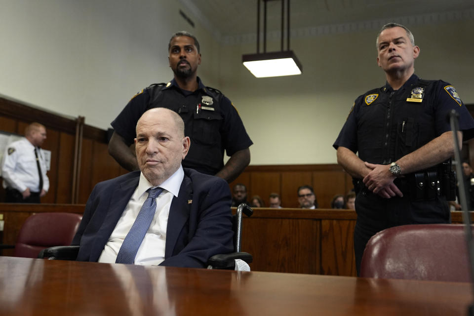 Harvey Weinstein appears in Manhattan Criminal Court, Wednesday, May 29, 2024, in New York. The fallen movie mogul is awaiting a retrial on rape charges after his 2020 conviction was tossed out. Wednesday's court hearing addressed various legal issues related to the upcoming trial, which is tentatively scheduled for some time after Labor Day. (AP Photo/Julia Nikhinson, Pool)