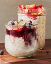 <p>Oats will forever be a <a href="https://www.delish.com/breakfast-ideas/" rel="nofollow noopener" target="_blank" data-ylk="slk:breakfast;elm:context_link;itc:0;sec:content-canvas" class="link ">breakfast</a> staple of mine, whether I’m making <a href="https://www.delish.com/cooking/a25308225/how-to-make-oatmeal/" rel="nofollow noopener" target="_blank" data-ylk="slk:classic oatmeal;elm:context_link;itc:0;sec:content-canvas" class="link ">classic oatmeal</a> or the ever-popular <a href="https://www.delish.com/cooking/recipe-ideas/a35728852/blended-baked-oats-tiktok/" rel="nofollow noopener" target="_blank" data-ylk="slk:blended baked oats;elm:context_link;itc:0;sec:content-canvas" class="link ">blended baked oats</a>. On busy mornings though, nothing beats overnight oats. They’re an easy, no-bake version of the classic breakfast that only takes a few minutes to prepare. Prep them the night before, tuck them into your fridge to soak, and you’ll have a chilled, creamy, on-the-go breakfast waiting for you in the morning. The best part? Because these are so fast, you can easily change them up with different flavors and toppings every time you make them.<br><br>Get the <strong><a href="https://www.delish.com/cooking/recipe-ideas/a43444387/overnight-oats-recipe/" rel="nofollow noopener" target="_blank" data-ylk="slk:Easy Overnight Oats recipe;elm:context_link;itc:0;sec:content-canvas" class="link ">Easy Overnight Oats recipe</a></strong>. </p>