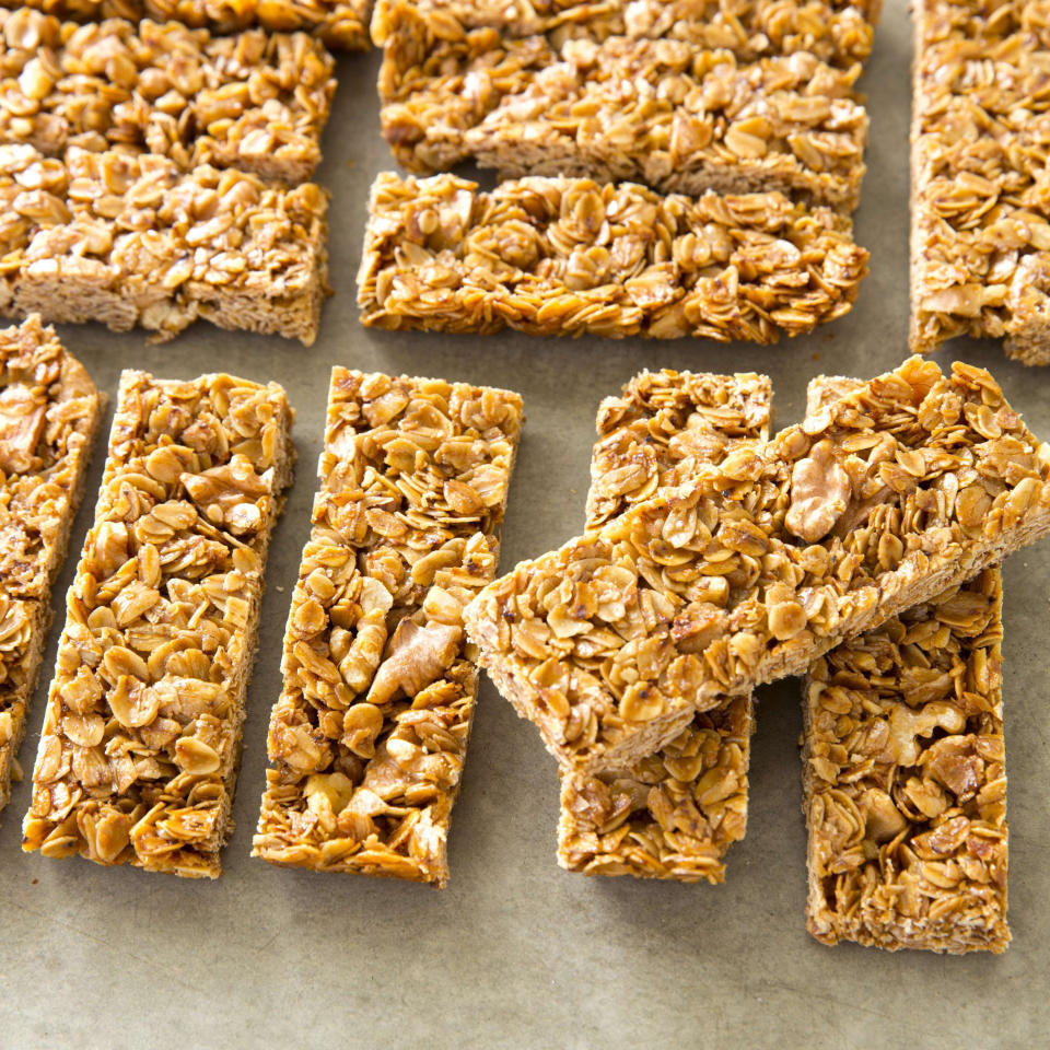 This undated photo provided by America's Test Kitchen in March 2019 shows Crunchy Granola Bars in Brookline, Mass. This recipe appears in the cookbook “The Perfect Cookie.” (Joe Keller/America's Test Kitchen via AP)