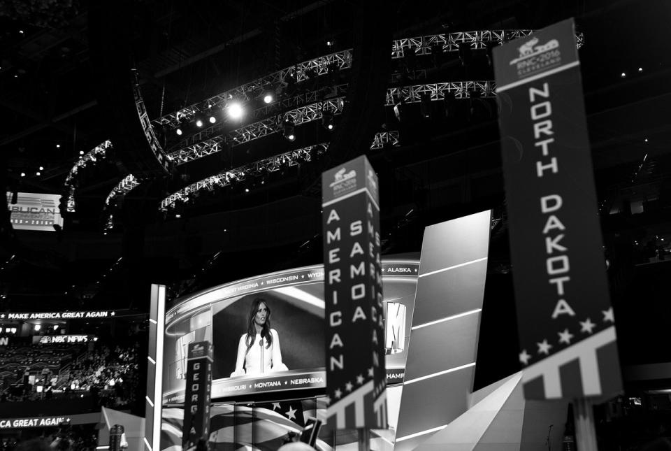 <p>Melania Trump speaks at the Republican National Convention on Monday. (Photo: Khue Bui for Yahoo News)</p>