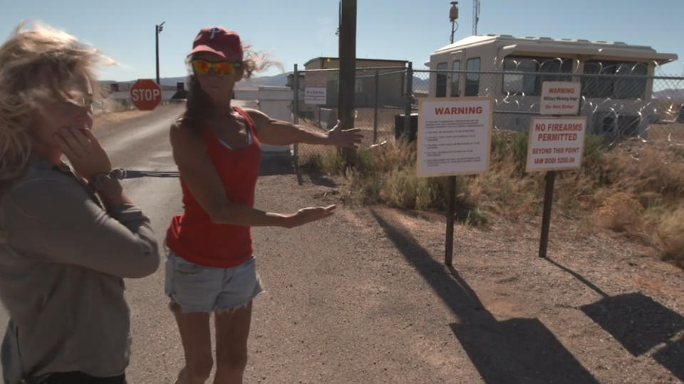 The signs warning unwanted visitors not to trespass at the Nevada Test and Training Range. (Yahoo News)