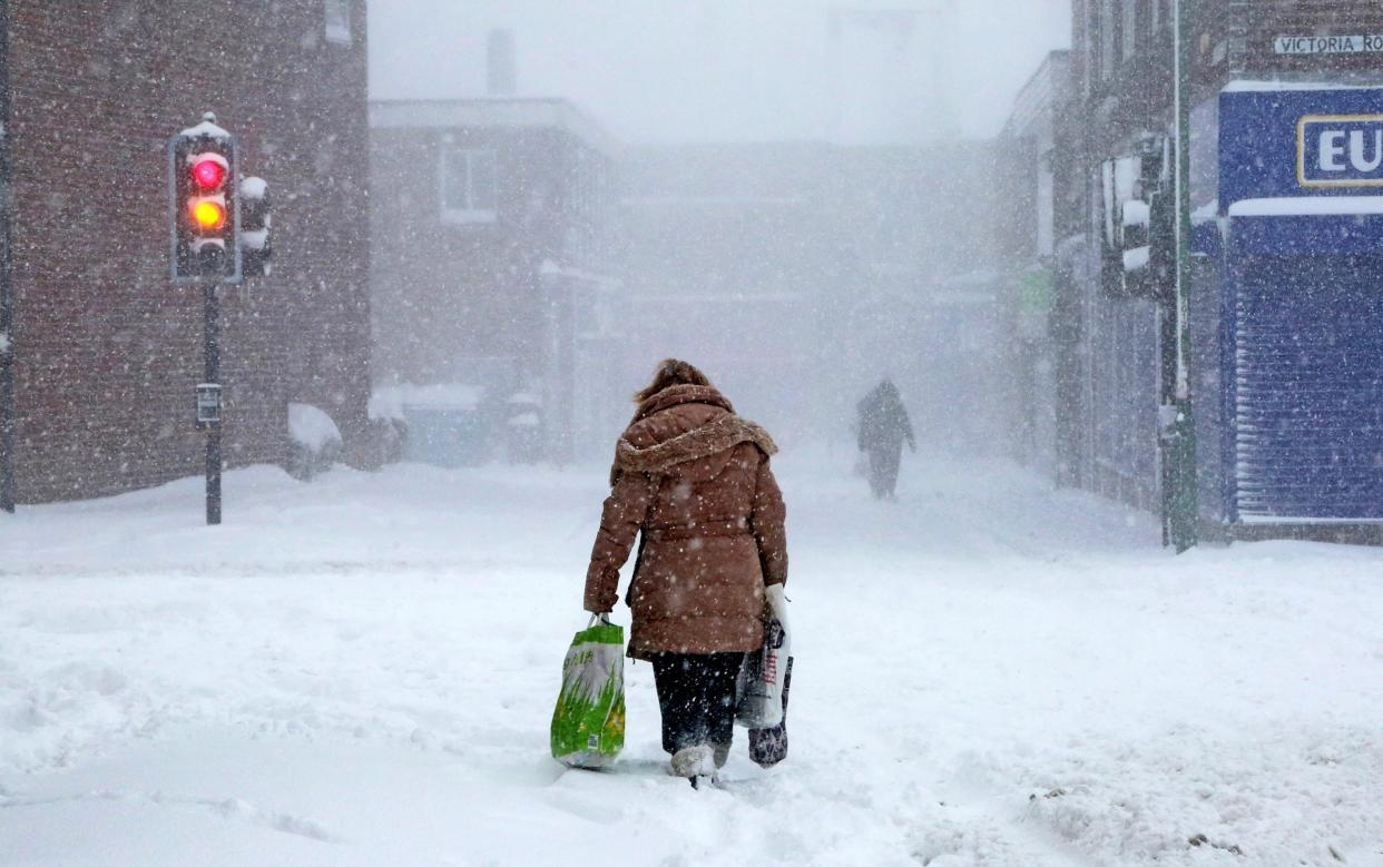 Shoppers make their way through drifting snow in Consett, CoDurham, United Kingdom - Ian Horrocks/Getty Images