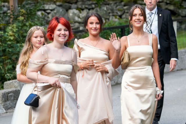 <p>CORNELIUS POPPE/NTB/AFP via Getty</p> Princess Martha Louise's daughters (from second left) Maud Angelica Behn, Emma Tallulah Behn and Leah Isadora Behn on their mother's Aug. 31, 2024 wedding day.