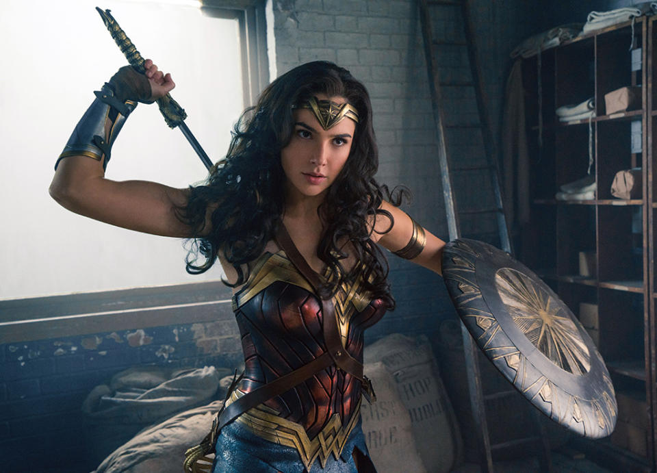 <p>It seems 2017 has been the year of the woman, and Gal Gadot helped make that the case. The actress nailed it as an Amazonian superhero fighting to save the world from evil. The film — which scored <a rel="nofollow noopener" href="https://www.rottentomatoes.com/m/wonder_woman_2017/" target="_blank" data-ylk="slk:an impressive 92 percent;elm:context_link;itc:0;sec:content-canvas" class="link ">an impressive 92 percent</a> on Rotten Tomatoes — was one of Hollywood’s top blockbusters. It also won some high-profile support from <a rel="nofollow" href="https://www.yahoo.com/news/22-celebs-react-wonder-woman-172058918.html" data-ylk="slk:celebrity fans;elm:context_link;itc:0;sec:content-canvas;outcm:mb_qualified_link;_E:mb_qualified_link;ct:story;" class="link  yahoo-link">celebrity fans</a> and inspired one of the year’s <a rel="nofollow noopener" href="https://nrf.com/resources/consumer-research-and-data/holiday-spending/halloween-headquarters" target="_blank" data-ylk="slk:top Halloween costumes;elm:context_link;itc:0;sec:content-canvas" class="link ">top Halloween costumes</a> for both children and adults. It’s no surprise that Gadot’s name was one of Google’s <a rel="nofollow" href="https://www.aol.com/article/entertainment/2017/12/13/googles-top-searched-actors-in-2017-meghan-markle/23305189/" data-ylk="slk:top-searched actors;elm:context_link;itc:0;sec:content-canvas" class="link ">top-searched actors</a> of the year. (Photo: Clay Enos/©Warner Bros. Pictures/courtesy Everett Collection) </p>