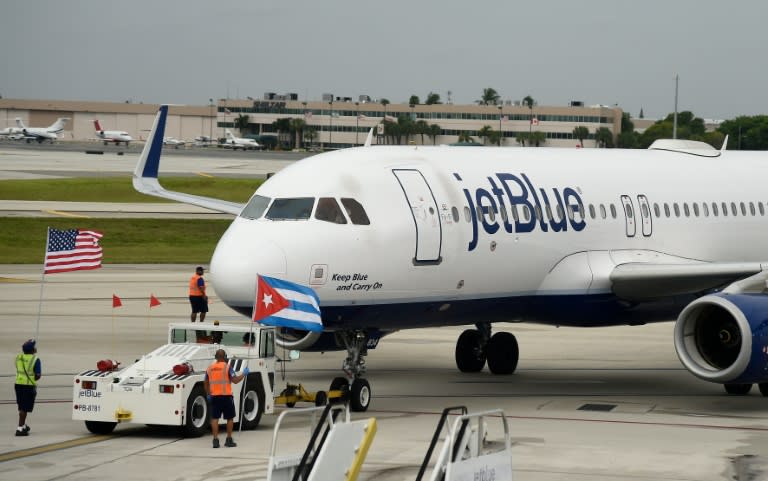 JetBlue Flight 386 departs for Cuba from Fort Lauderdale airport, Florida, on August 31, 2016