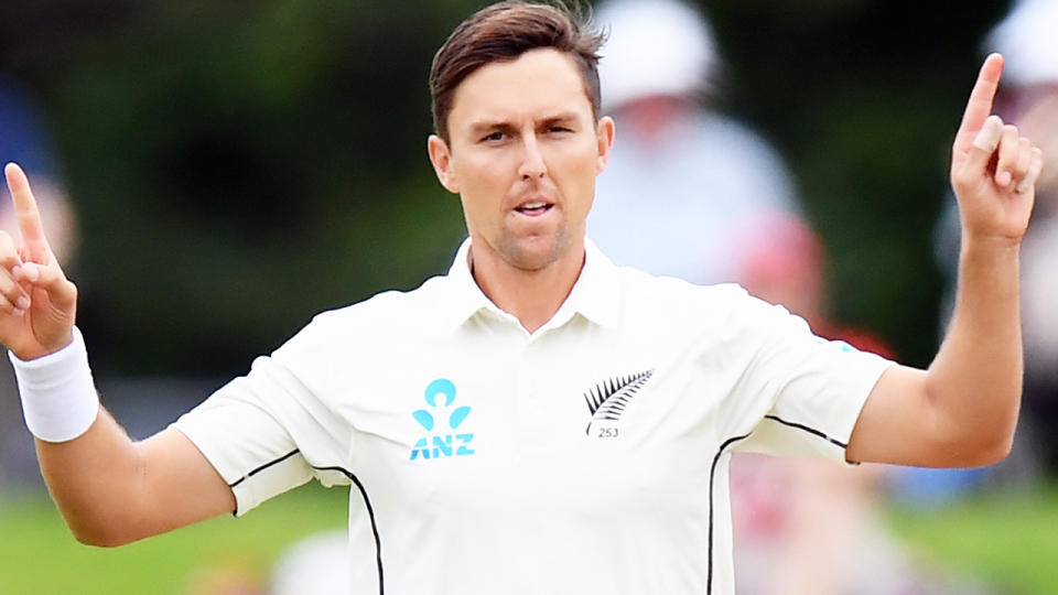 Trent Boult, pictured here in action for New Zealand during a Test match in 2018.