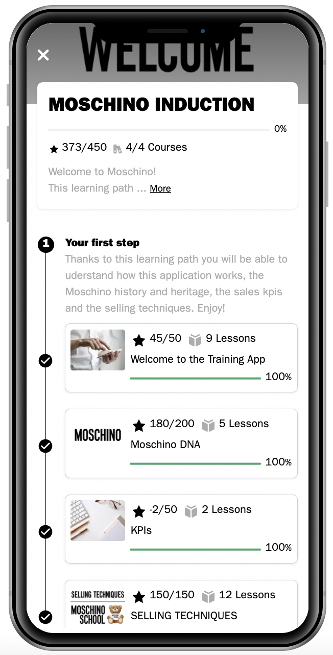 Training sessions are broken down into snackable modules.