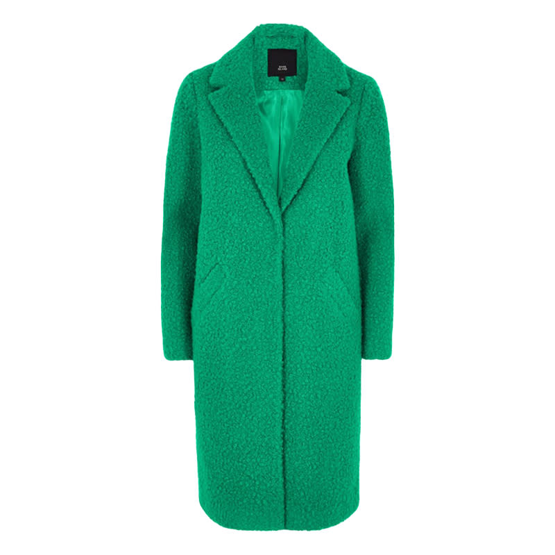 <a rel="nofollow noopener" href="https://rstyle.me/n/cxfbh6chdw%20" target="_blank" data-ylk="slk:Green Boucle Coat, River Island, $170;elm:context_link;itc:0;sec:content-canvas" class="link ">Green Boucle Coat, River Island, $170</a>