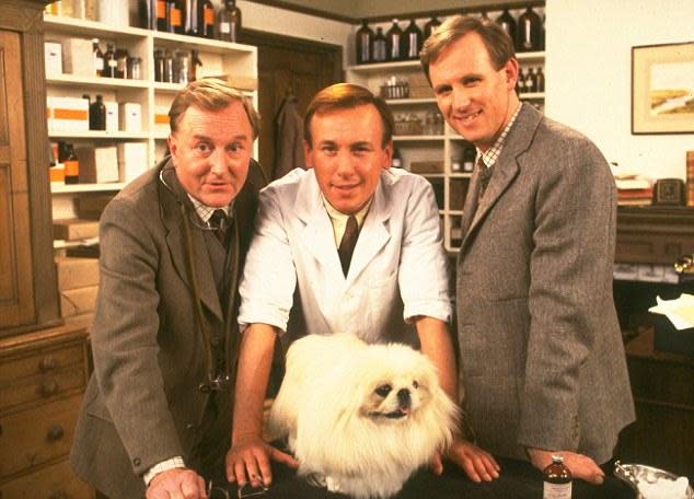 &#x002018;All Creatures Great and Small&#x002019;: Hardy (left) with Chistopher Timothy and Peter Davison (BBC)