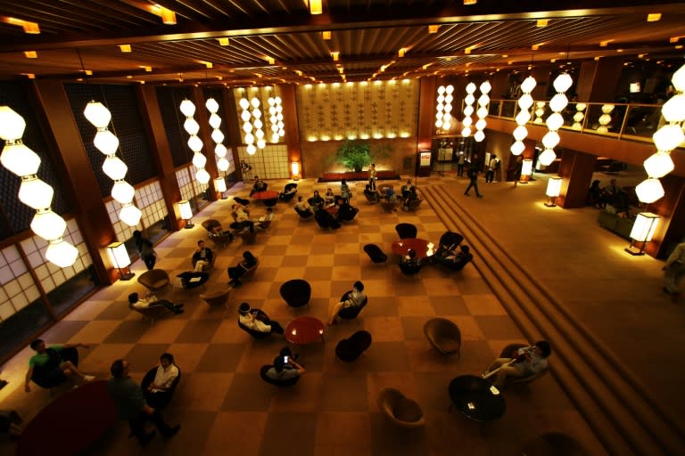 The main lobby of Japan's iconic Hotel Okura in Tokyo, on August 29, 2015