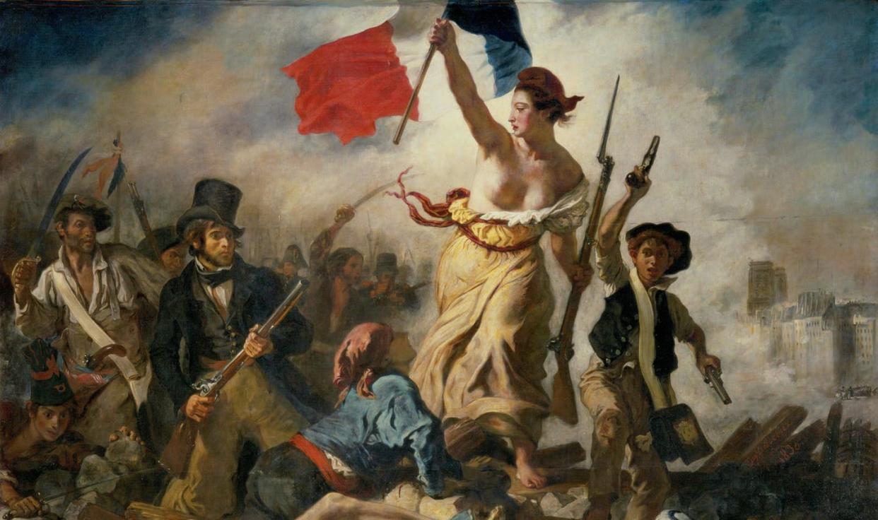 <span class="caption">_La libertad guiando al pueblo_ ( Eugène Delacroix, 1830).</span> <span class="attribution"><a class="link " href="https://commons.wikimedia.org/wiki/File:Eug%C3%A8ne_Delacroix_-_Le_28_Juillet._La_Libert%C3%A9_guidant_le_peuple.jpg" rel="nofollow noopener" target="_blank" data-ylk="slk:Wikimedia Commons / Musée du Louvre;elm:context_link;itc:0;sec:content-canvas">Wikimedia Commons / Musée du Louvre </a></span>