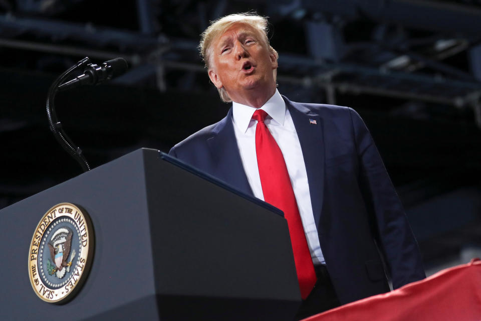 U.S. President Donald Trump speaks during a campaign rally in Battle Creek, Michigan, U.S., December 18, 2019. REUTERS/Leah Millis?