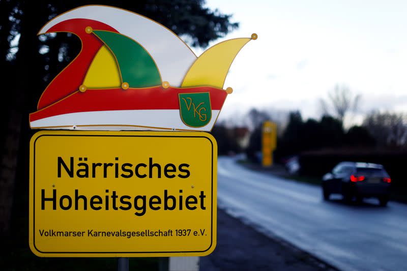 Sign of the Volkmarsen carnival club is pictured at the entrance of Volkmarsen