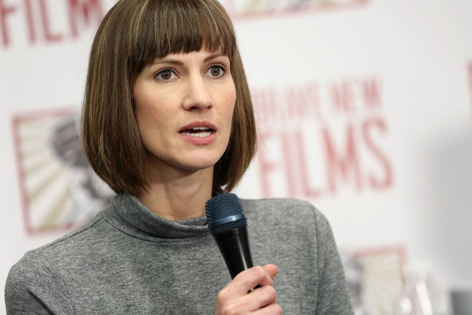 Rachel Crooks speaks during the press conference held by women accusing Trump of sexual harassment in New York City on Dec. 11, 2017.