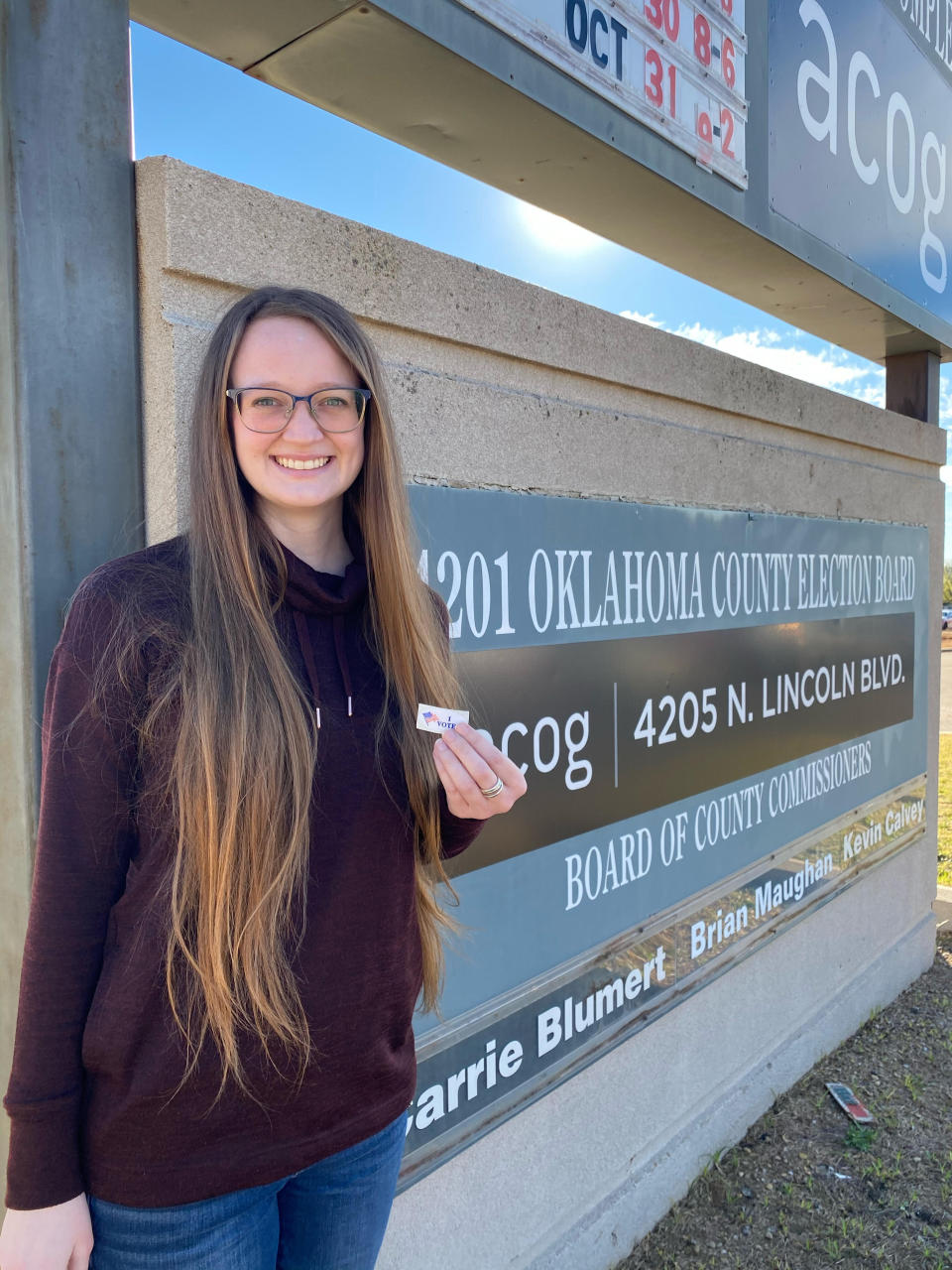 Joy Kinser of Oklahoma City is pictured here after dropping off her absentee ballot. (Photo: Courtesy of Joy Kinser)