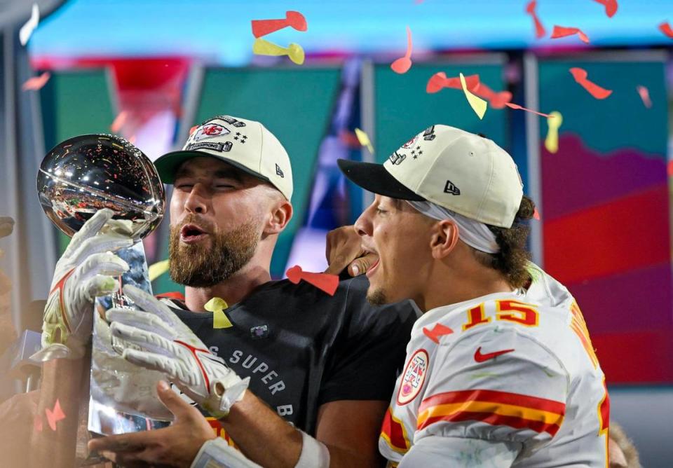 Kansas City Chiefs tight end Travis Kelce, left, and Kansas City Chiefs quarterback Patrick Mahomes will return to the Big Slick Celebrity Weekend next week. Tammy Ljungblad/tljungblad@kcstar.com