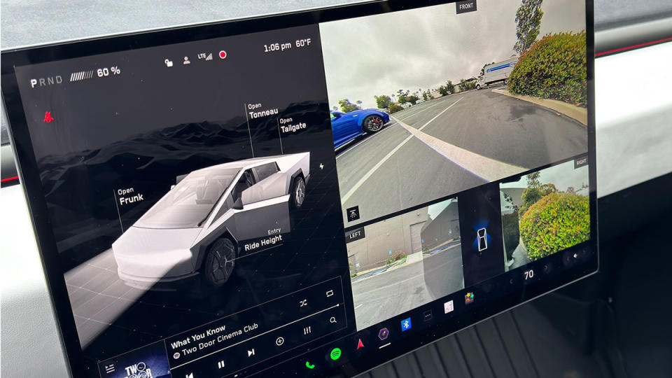 The touchscreen display inside a Tesla Cybertruck.