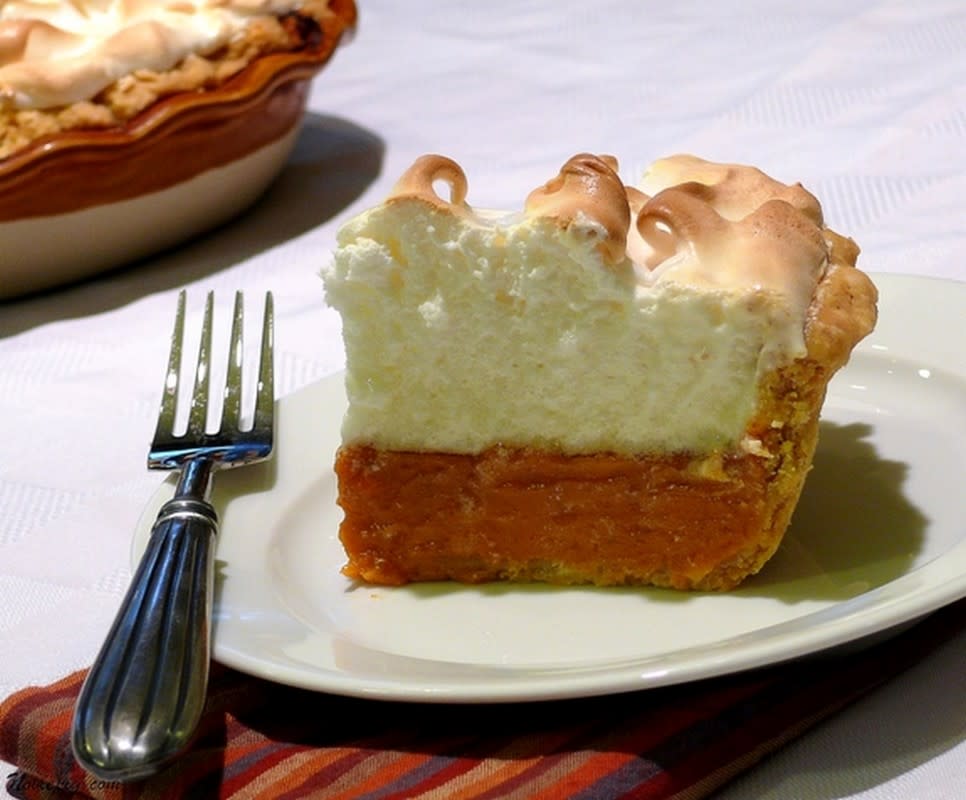 <p>Noble Pig</p><p>If you’ve never tried pies crowned with a sky-high meringue topping, you are really missing out! This sweet potato marshmallow number is creamier than pumpkin pie and it couldn’t be more enjoyable to eat! </p><p><strong>Get the recipe: </strong><a href="https://noblepig.com/2009/11/sweet-potato-pie-with-marshmallow-meringue/" rel="nofollow noopener" target="_blank" data-ylk="slk:Sweet Potato Pie with Marshmallow Meringue;elm:context_link;itc:0;sec:content-canvas" class="link rapid-noclick-resp"><strong>Sweet Potato Pie with Marshmallow Meringue</strong></a></p>