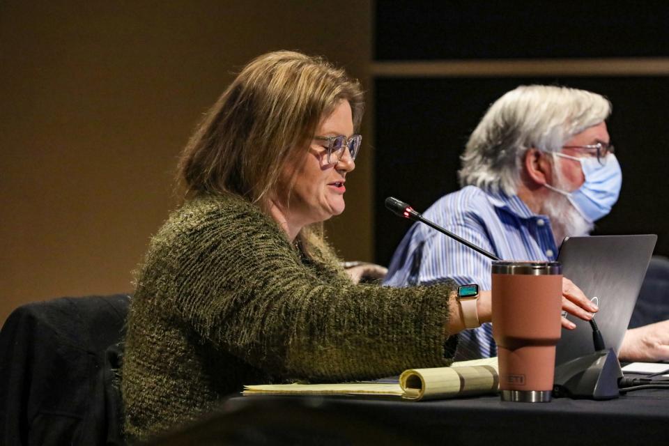 General Counsel Julianne Pastula speaks during the Michigan Independent Citizens Redistricting Commission meeting to vote on new congressional and legislative districts for the next decade in Lansing on Dec. 28, 2021. 