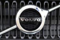 FILE PHOTO: The logo of Volvo is seen on the front grill of a Volvo XC40 SUV displayed at a Volvo showroom in Mexico City