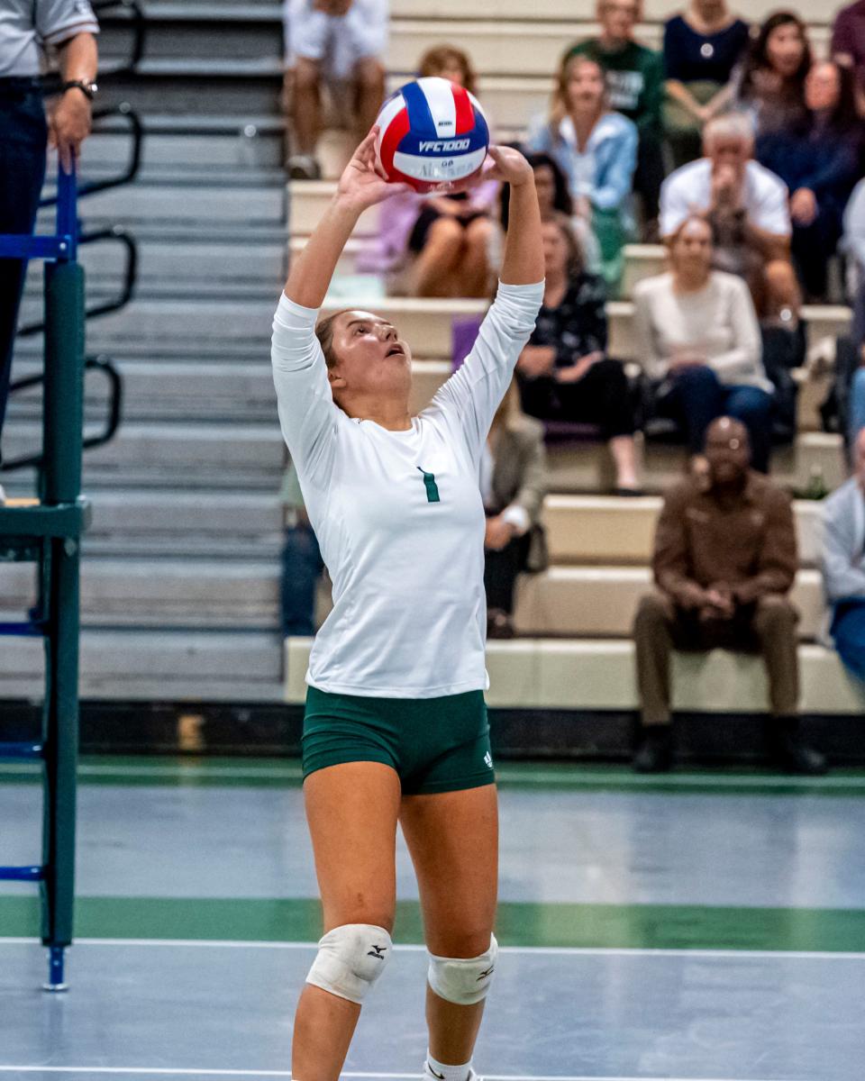 Dartmouth's Lauren Augusto sets up an outside hitter.