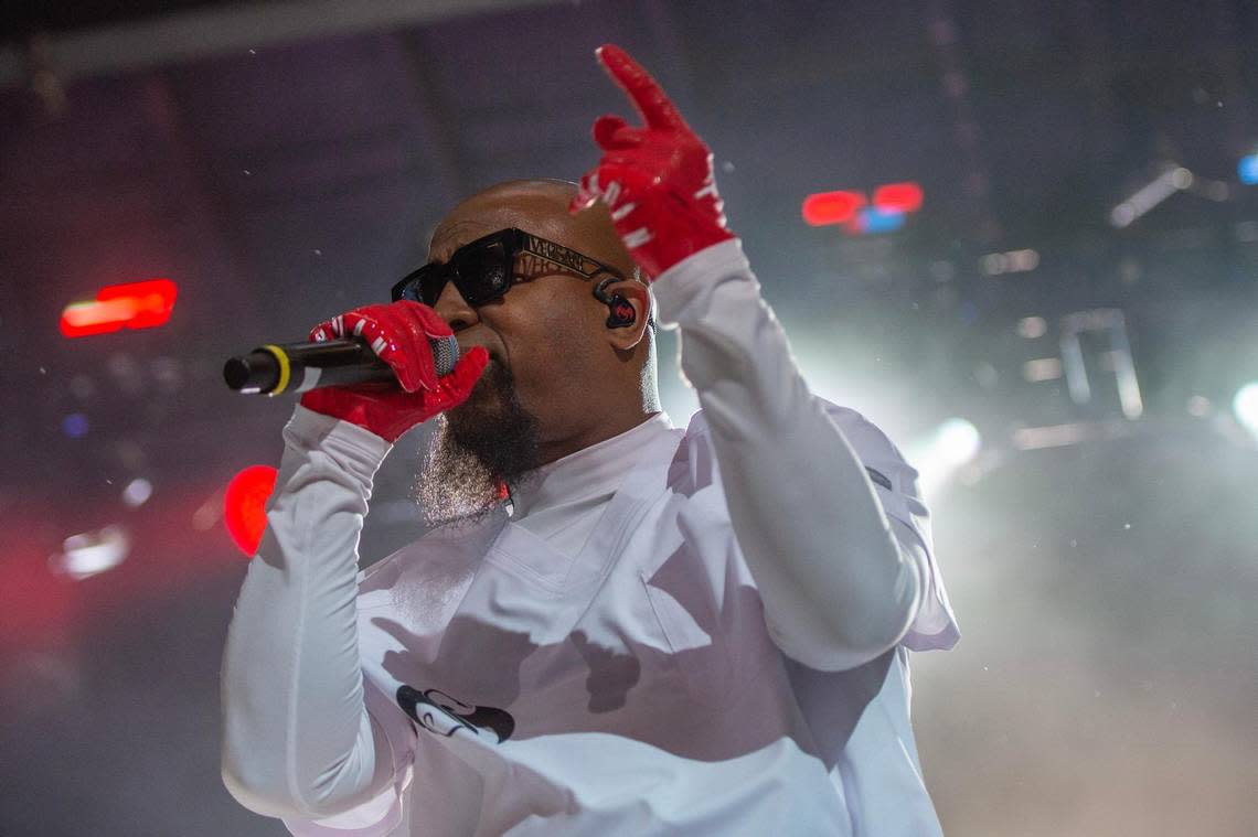 Kansas City rapper Tech N9ne was the first musician to take the stage at Kelce Jam. Emily Curiel/ecuriel@kcstar.com