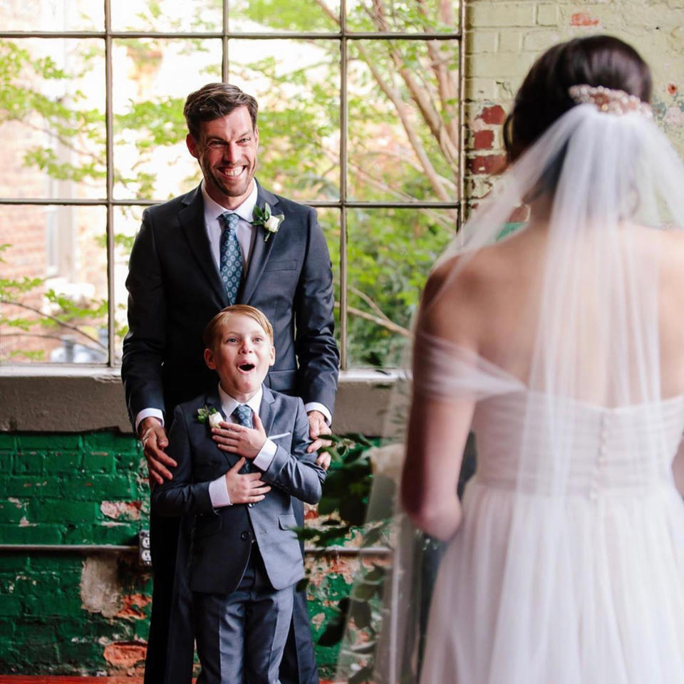 Jude, age 9, with his dad, Tyler Seabolt, and stepmom, Rebekah Seabolt, on their wedding day. (Ashah Photography)