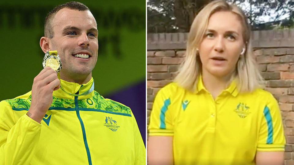 Ariarne Titmus admits the love triangle rumours centred around Aussie teammate Kyle Chalmers have affected the wider swim team. Pic: Getty/Ch10