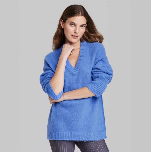 Women's Ascot + Hart V-neck Graphic Pullover Sweater - Blue : Target