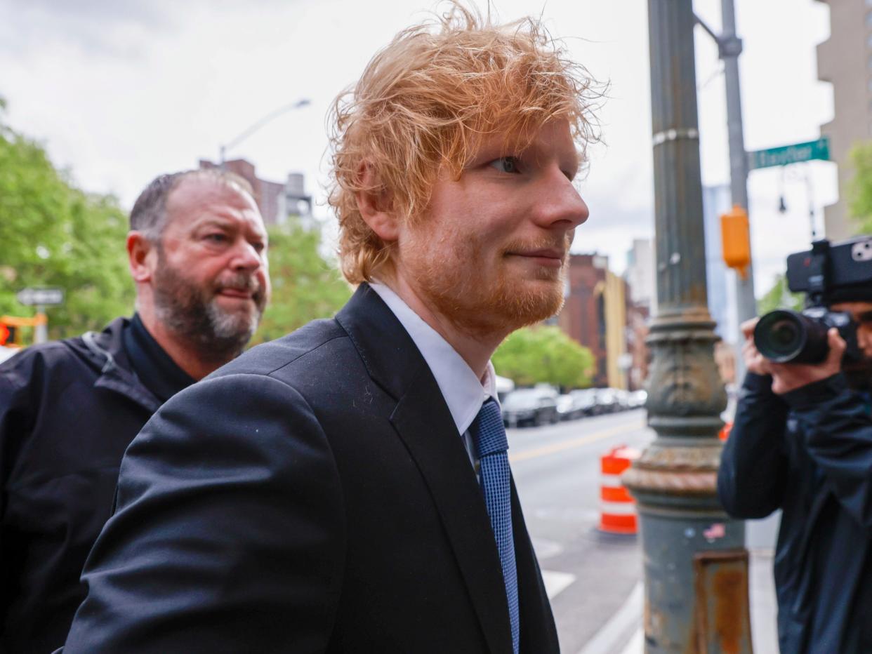 Grammy-winning singer-songwriter Ed Sheeran arrives at federal court in Manhattan, where he is fighting a lawsuit that claims his 2014 hit, "Thinking Out Loud," stole its groove from Marvin Gaye's 1974 soul classic "Let's Get It On."