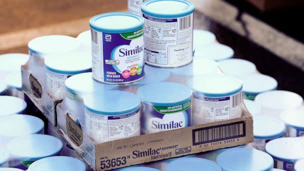PHOTO: A pallet of Similac infant formula is seen at a food distribution site organized by the Los Angeles Regional Food Bank, in West Covina, Calif., Dec. 29, 2020. (Bing Guan/Reuters, FILE)