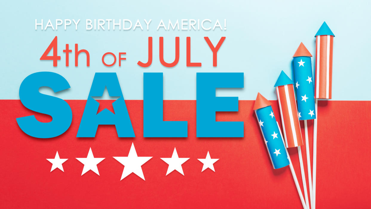  Illustration that reads 4th of July sales next to an image of fireworks 