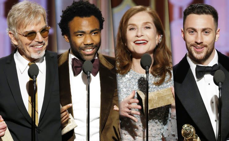 Billy Bob Thornton, Donald Glover, Isabelle Huppert, and Aaron Taylor-Johnson (Photo: Getty Images)
