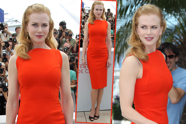 Nicole Kidman als Tomate verkleidet? In ihrem knalligen Cocktailkleidchen zieht die 44-Jährige alle Blicke auf sich. Naja, bei der Figur schaut man auch gerne hin. (Bilder: REX)