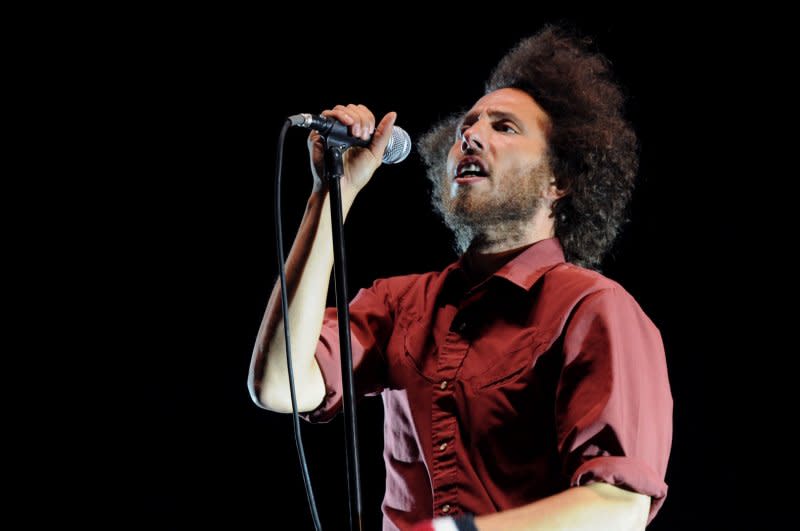 Zack de la Rocha performs with Rage Against The Machine at the "Leeds Festival" in 2008. File Photo by Rune Hellestad/UPI
