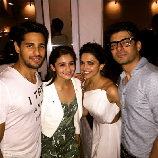 Sidharth Malhotra with Alia Bhatt, Deepika Padukone and Fawad Khan. Image:Instagram.com/karanjohar