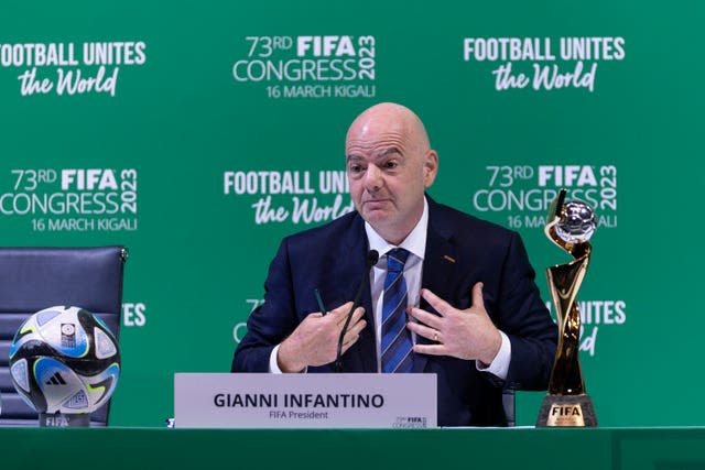 Gianni Infantino at the FIFA Congress on Thursday (AP)