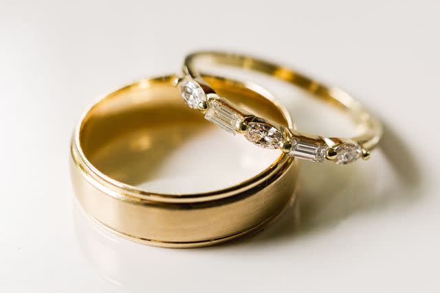 <p>Getty</p> A stock photo of vintage wedding rings