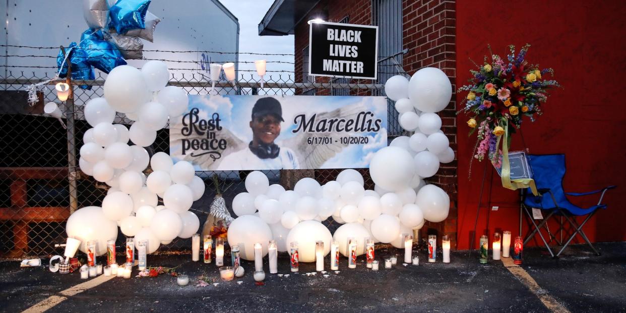 The site of a prayer vigil held for Tafara Williams is seen on October 27, 2020 in Waukegan, Illinois. Williams was shot and wounded during a police shooting that killed 19-year-old Marcellis Stinnette.