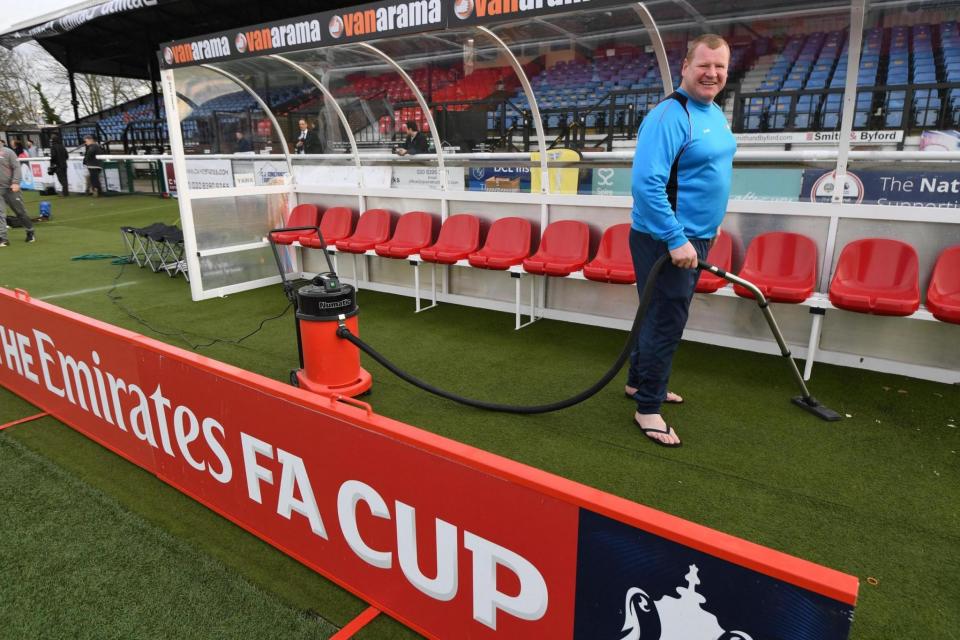 Laying out the red carpet: Wayne Shaw was busy preparing for Arsenal's arrival this afternoon